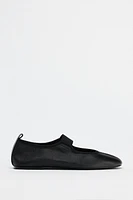 LEATHER BALLET FLATS WITH ELASTIC STRAP