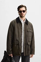 WAXED PARKA WITH CONTRAST COLLAR