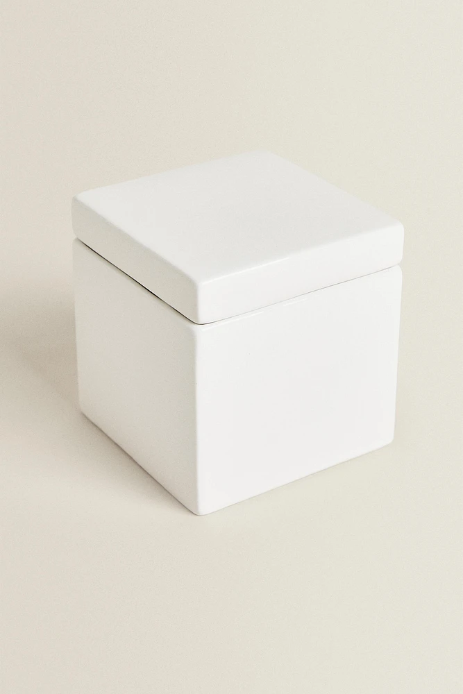 WHITE EARTHENWARE BATHROOM STORAGE JAR