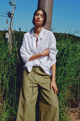 WIDE LEG LINEN PANTS WITH BELT