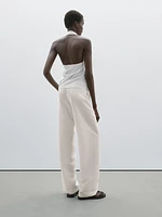Straight fit flowing linen blend trousers