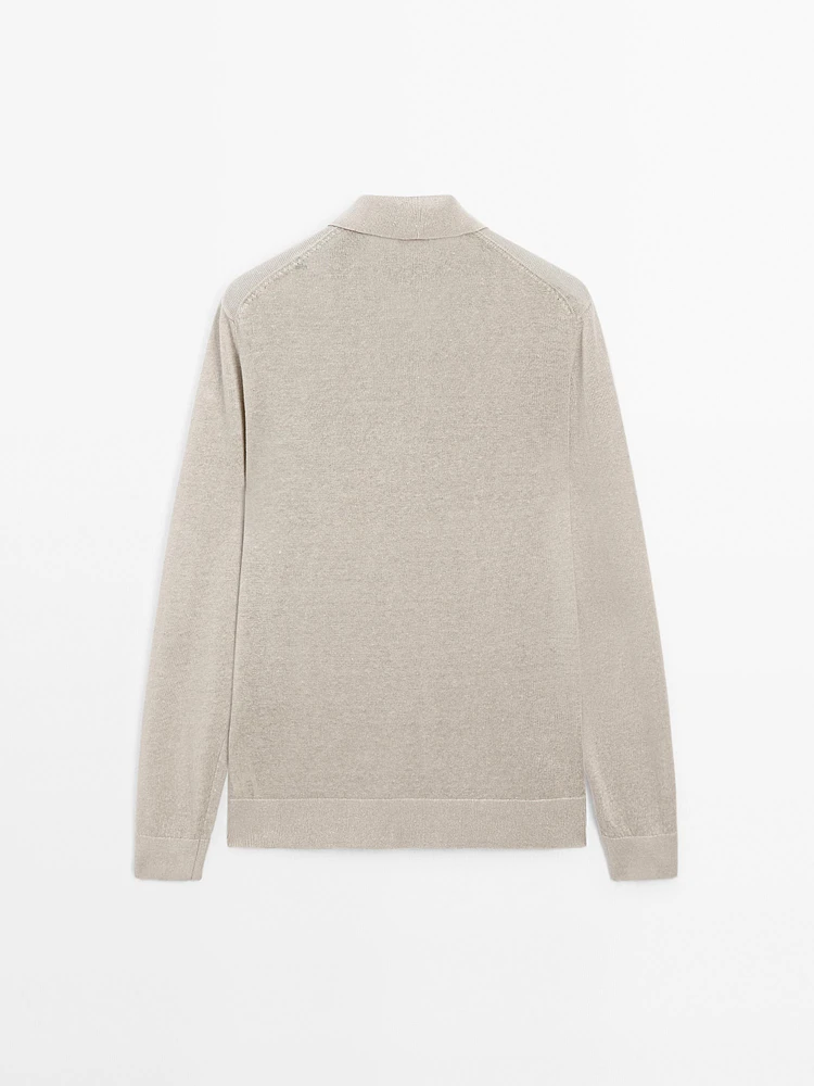 100% linen knit polo collar sweater