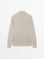 100% linen knit polo collar sweater