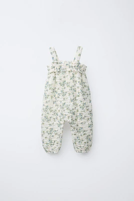 LONG TEXTURED FLORAL OVERALLS