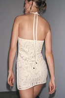 EMBROIDERED HALTER DRESS