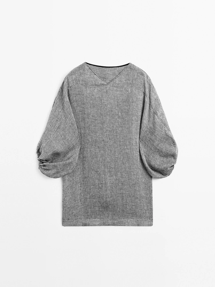 Short dress with sleeve detail, 100% linen