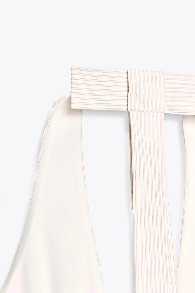 TOP HALTER EN MATIÈRES VARIÉES RAYURES