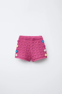 FLORAL CROCHET KNIT BERMUDA SHORTS