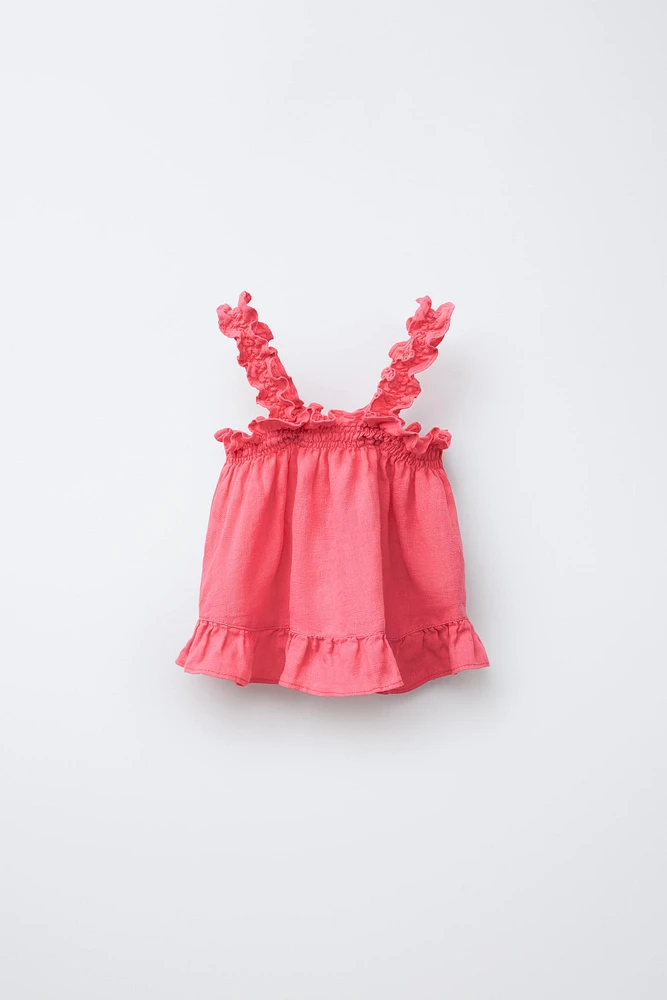 100% LINEN RUFFLED TOP