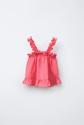 100% LINEN RUFFLED TOP