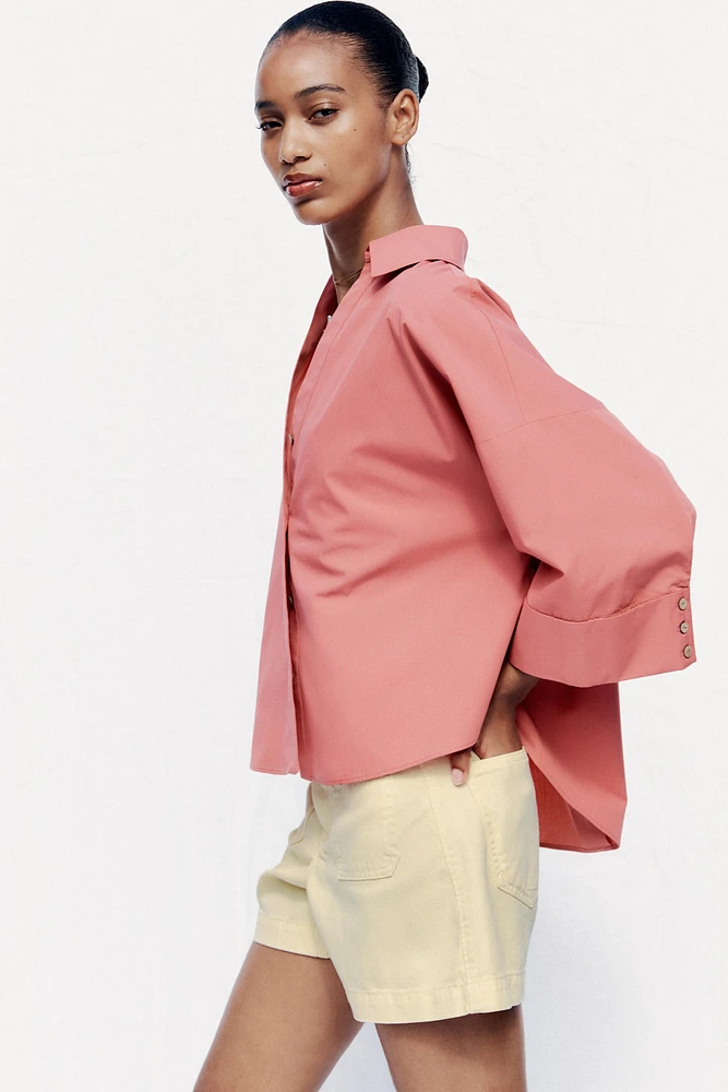 CHEMISE EN POPELINE AVEC MANCHES LARGES
