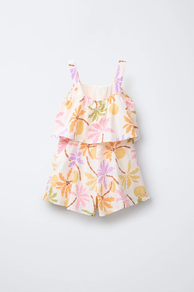 PALM TREE PRINT SHORT JUMPSUIT