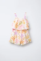 PALM TREE PRINT SHORT JUMPSUIT