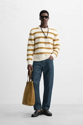 OPENWORK TEXTURED STRIPE SWEATER