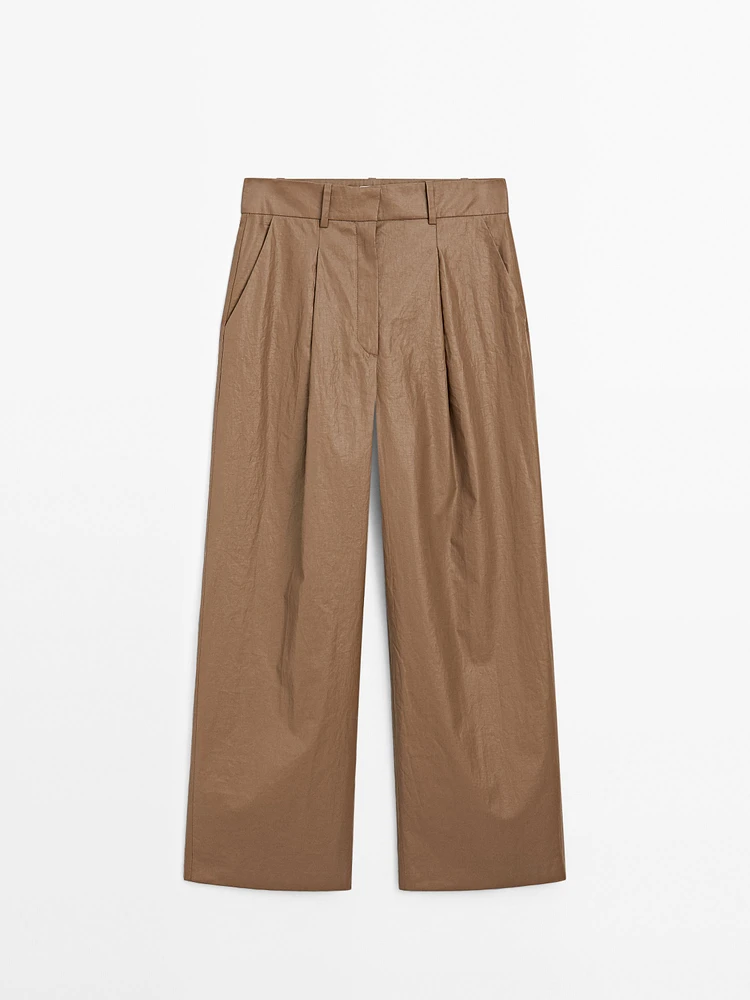 Linen blend wide-leg trousers with darts - Studio