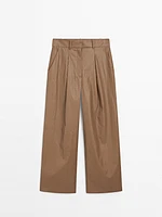Linen blend wide-leg trousers with darts - Studio