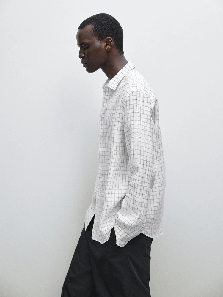 Chemise lin regular fit à carreaux