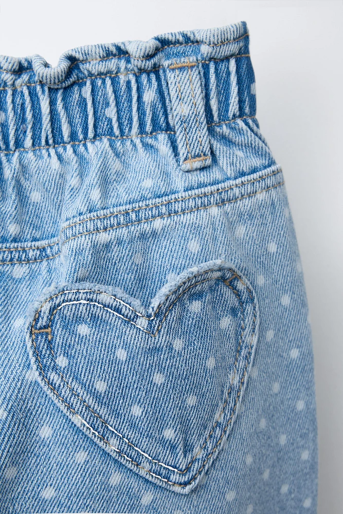 PANTALON EN JEAN PAPERBAG À POIS