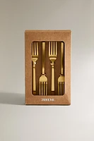 SET OF GOLD STEEL BRUNCH DESSERT FORKS (SET OF 4)