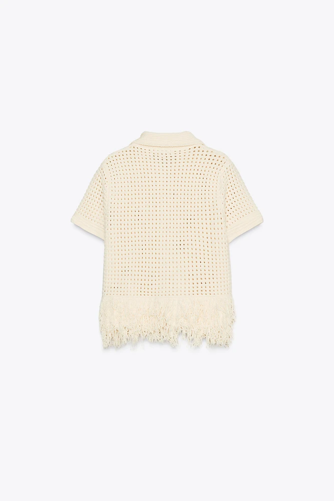 CHECKERED KNIT JACKET WITH FRINGE