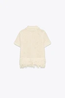 CHECKERED KNIT JACKET WITH FRINGE