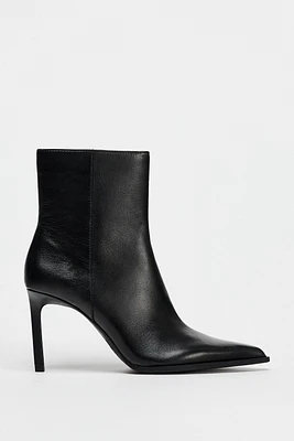 LEATHER STILETTO HEELED ANKLE BOOTS