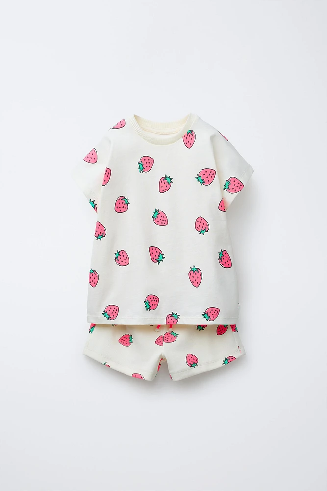 PRINTED RIBBED T-SHIRT AND BERMUDA SET