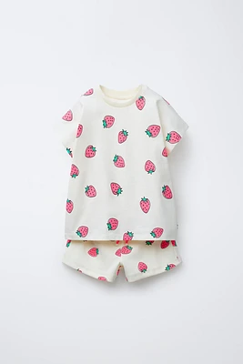 PRINTED RIBBED T-SHIRT AND BERMUDA SET