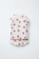 PRINTED RIBBED T-SHIRT AND BERMUDA SET