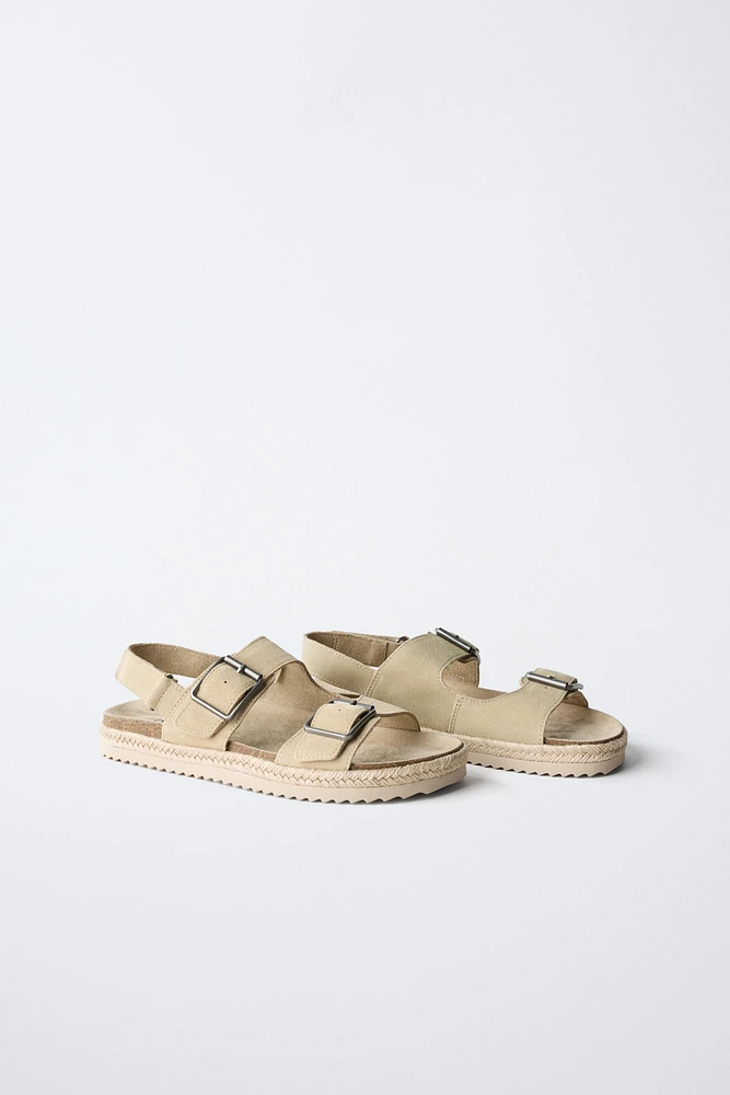 LEATHER SANDALS WITH JUTE BUCKLES