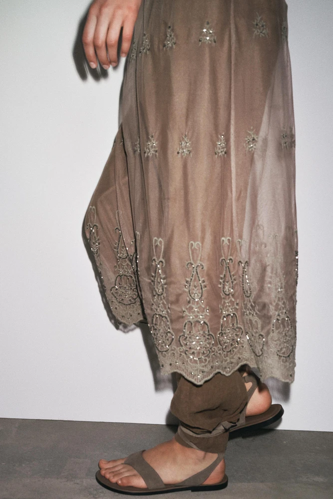 EMBROIDERED BEADED TULLE DRESS