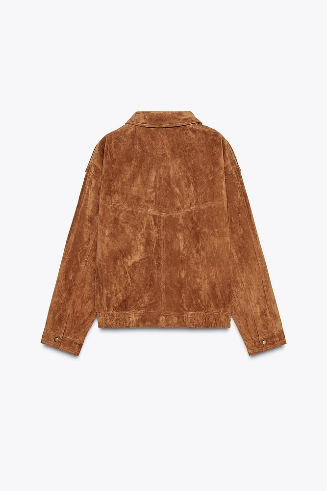 100% SUEDE BOMBER JACKET WITH POCKETS