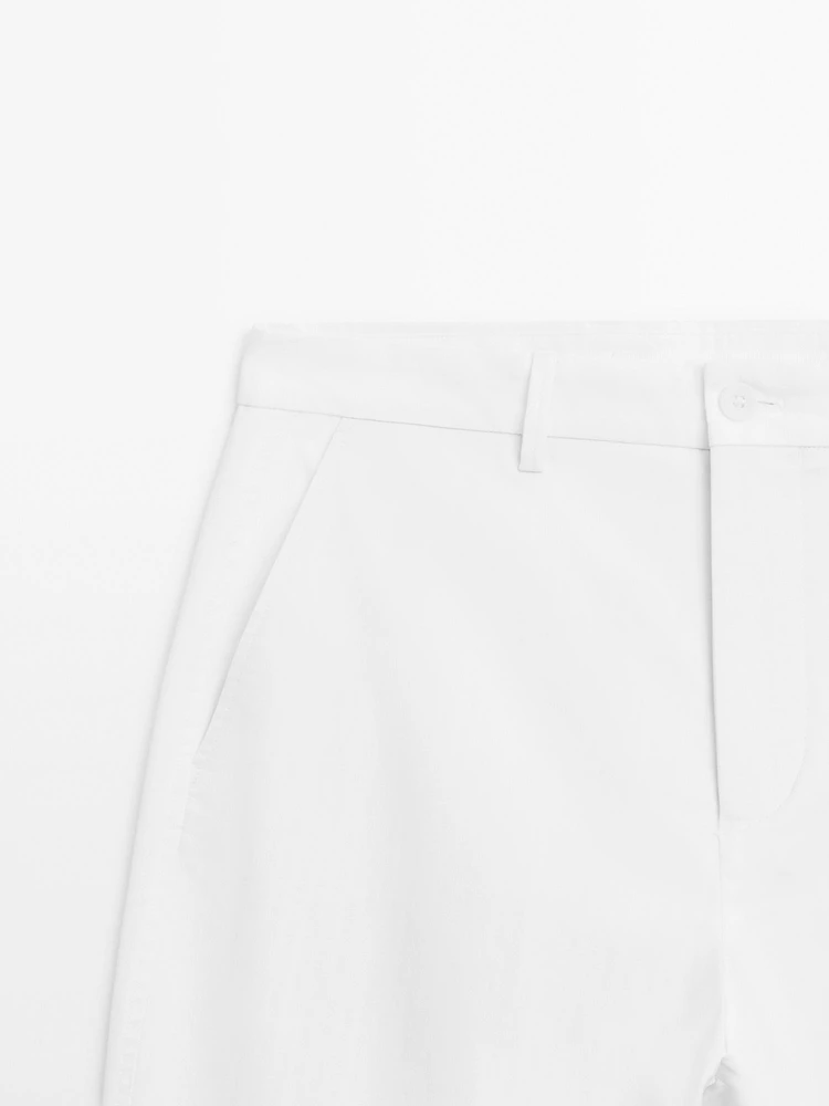 Straight-leg cotton blend trousers