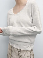 100% linen knit V-neck sweater