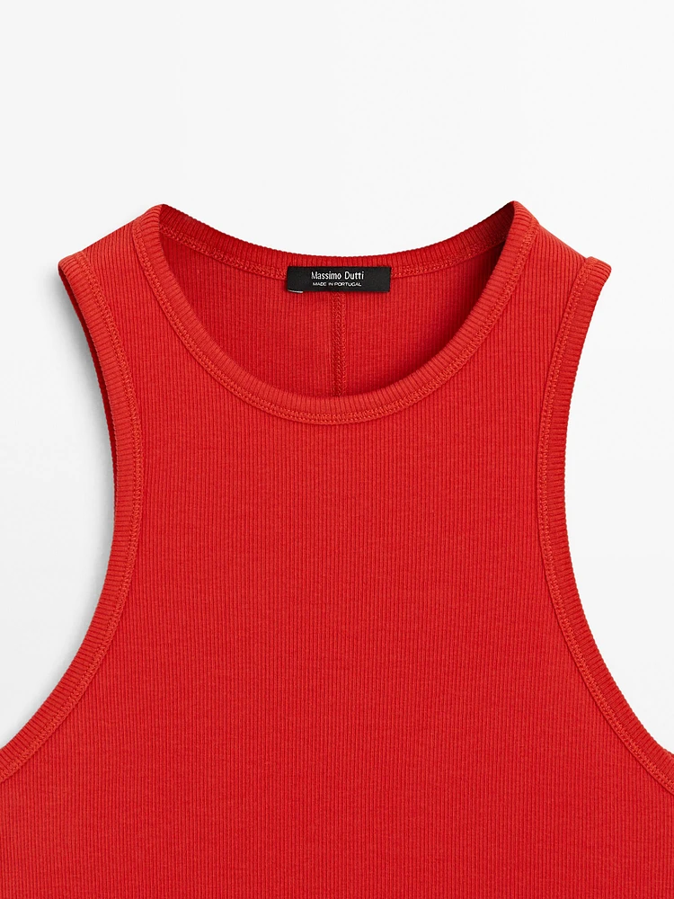Top à encolure américaine en coton mélang