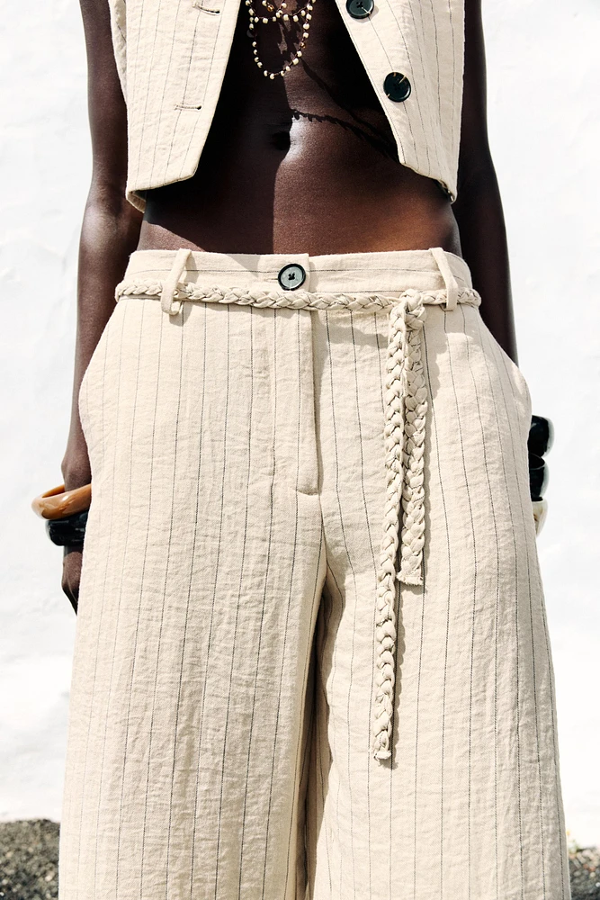 STRIPED PANTS WITH BRAIDED BELT