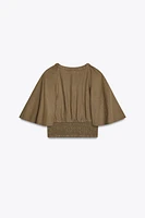 LINEN BLEND BLOUSE WITH RUFFLE SLEEVES