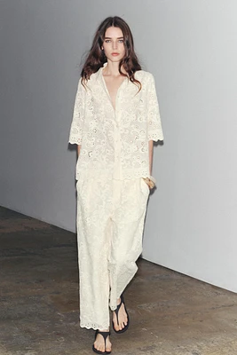 ZW COLLECTION PANTS WITH PERFORATED EMBROIDERY