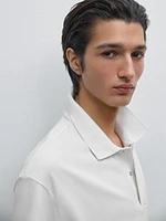 Cotton blend slim fit knit polo shirt