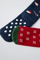 TWO-PACK OF NON-SLIP REINDEER AND SANTA SOCKS