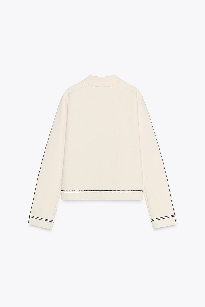 KNIT JACKET WITH PIPING