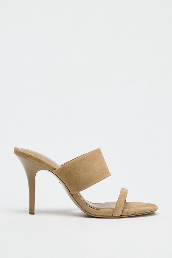 SUEDE STRAPPY HEELED SANDALS
