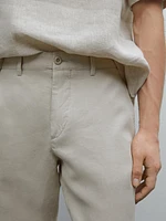 Pantalon tapered fit 100 % lin