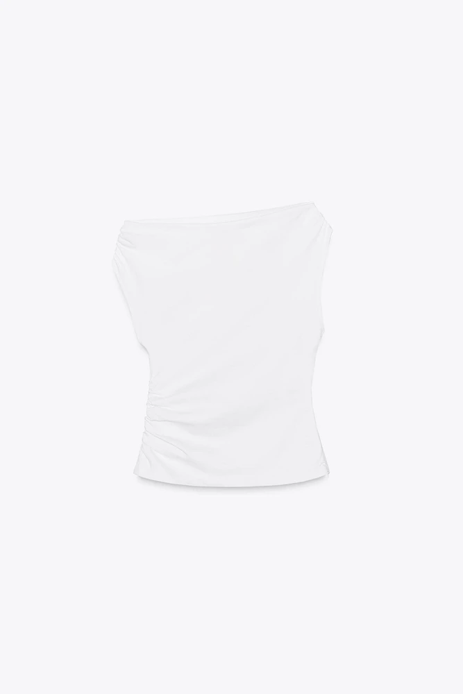 RUCHED ASYMMETRIC T-SHIRT