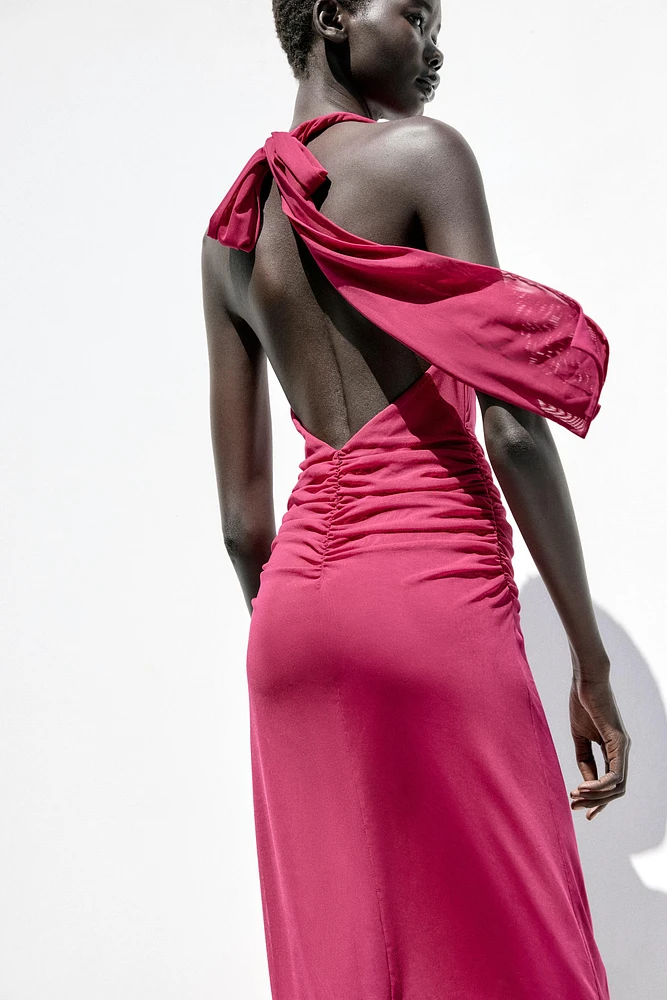 DRAPED HALTER TULLE DRESS