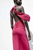 DRAPED HALTER TULLE DRESS