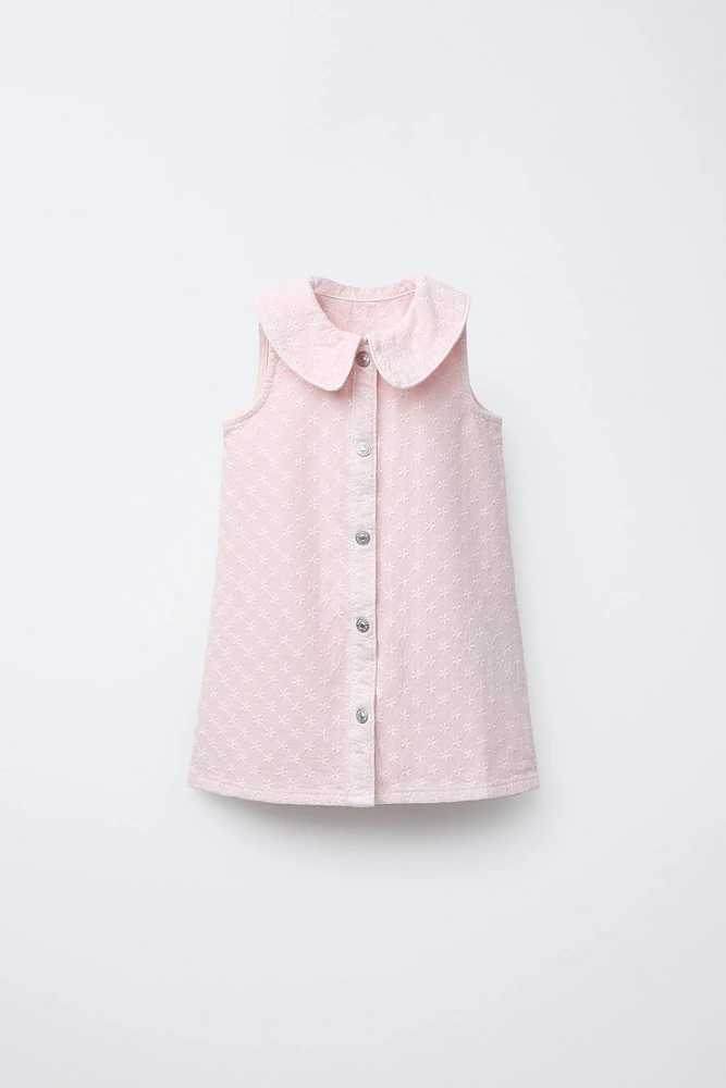 EMBROIDERED FLORAL TWILL DRESS
