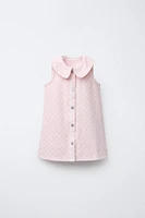 EMBROIDERED FLORAL TWILL DRESS