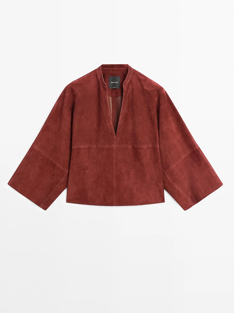 Chemise large en cuir et daim