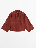 Chemise large en cuir et daim